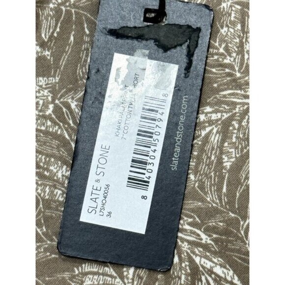 SLATE & STONE Men's Khaki Palm Print 7" Cotton Twill Short 36 - Picture 8 of 9